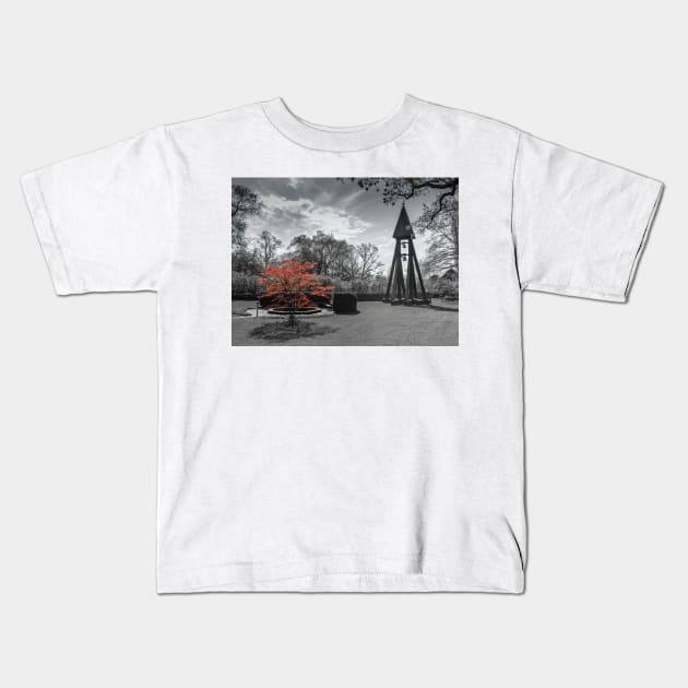Red tree in black and white landscape Kids T-Shirt by lena-maximova